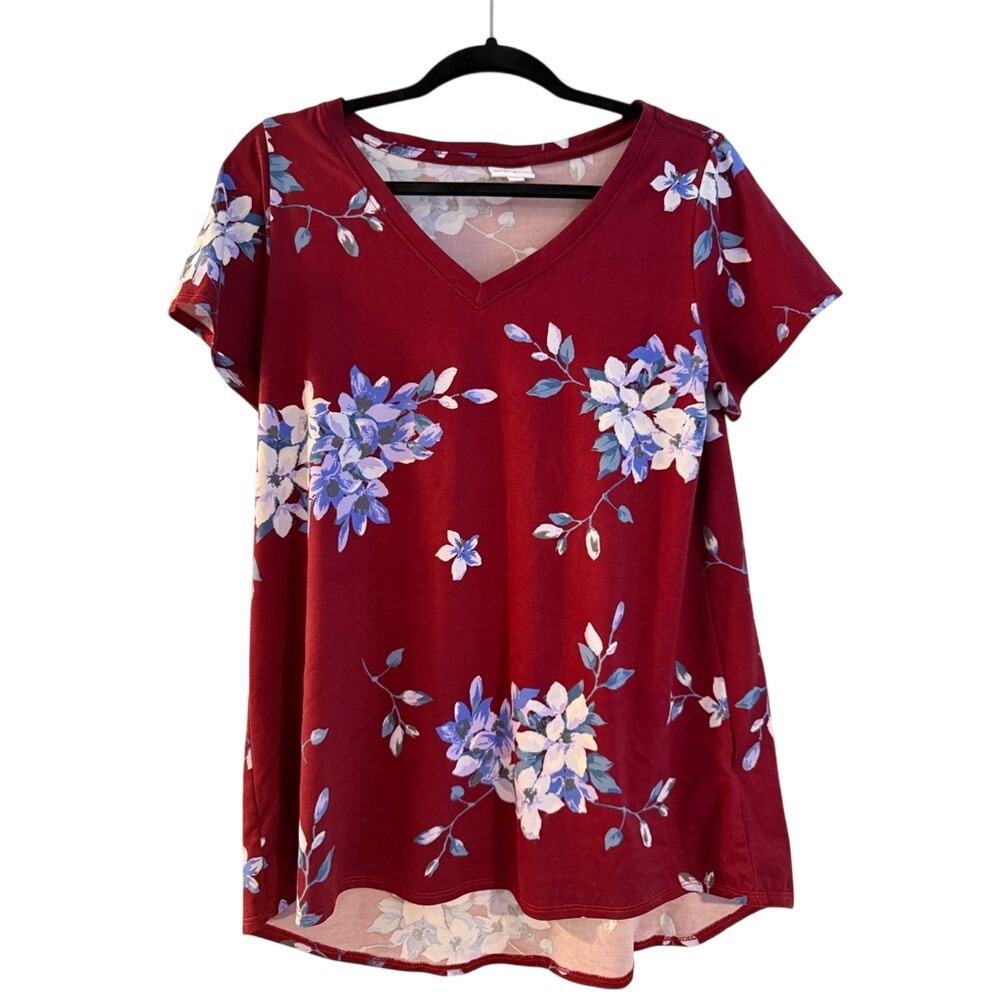 LuLaRoe Womens Floral Print‎ V Neck Short Sleeve Top Size Medium